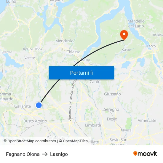 Fagnano Olona to Lasnigo map