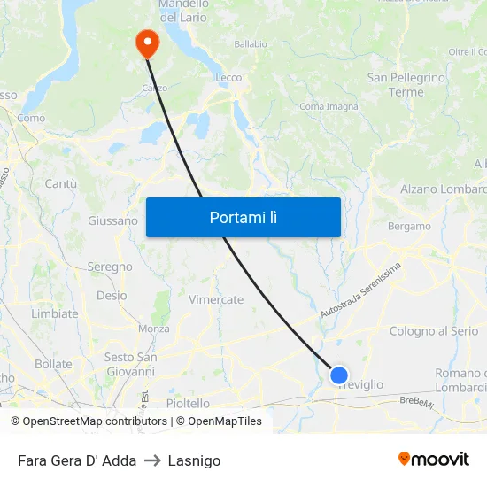 Fara Gera D' Adda to Lasnigo map