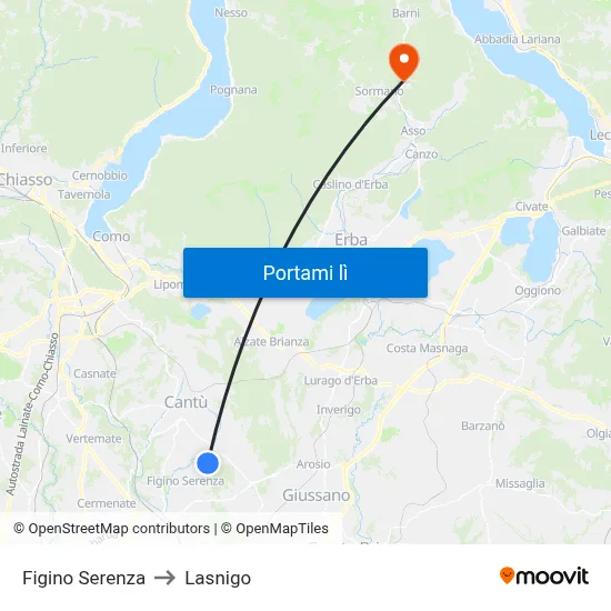 Figino Serenza to Lasnigo map