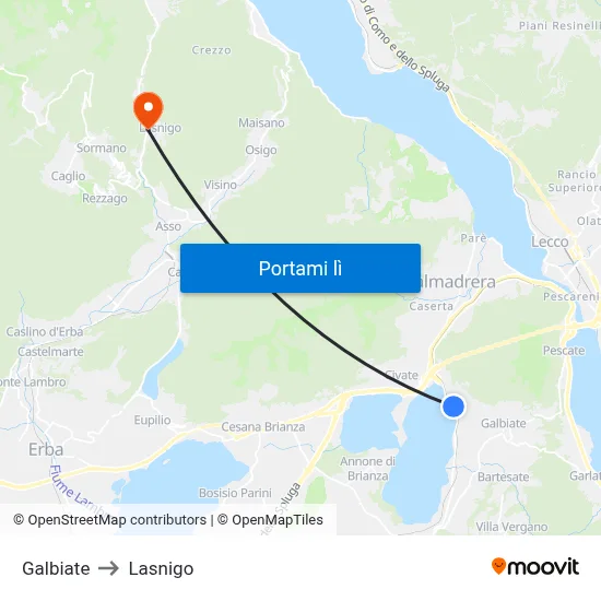 Galbiate to Lasnigo map