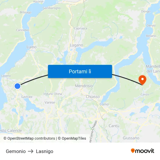 Gemonio to Lasnigo map