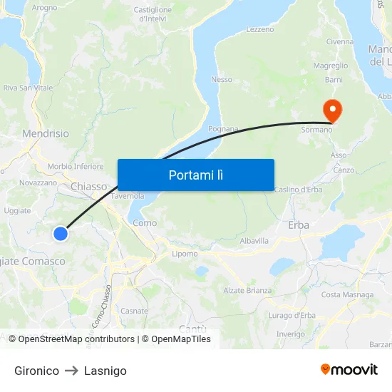 Gironico to Lasnigo map