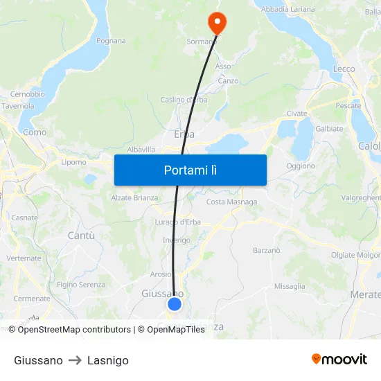 Giussano to Lasnigo map
