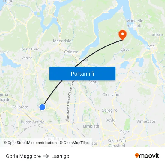 Gorla Maggiore to Lasnigo map