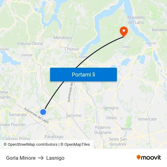 Gorla Minore to Lasnigo map