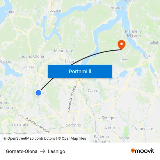 Gornate-Olona to Lasnigo map