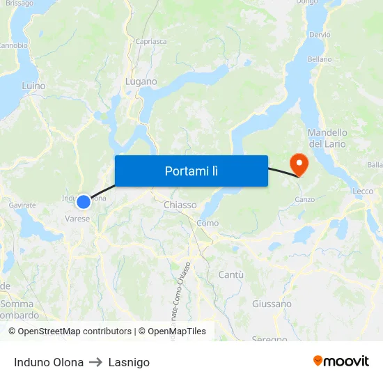 Induno Olona to Lasnigo map