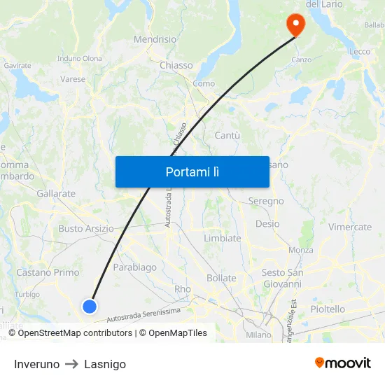 Inveruno to Lasnigo map