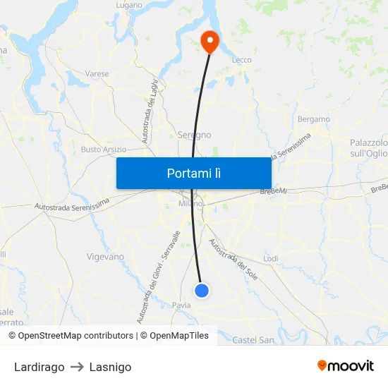 Lardirago to Lasnigo map