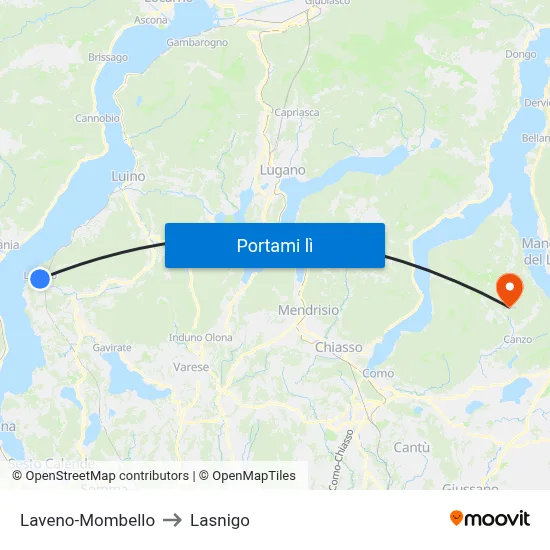 Laveno-Mombello to Lasnigo map