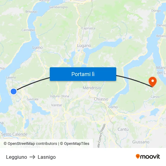 Leggiuno to Lasnigo map