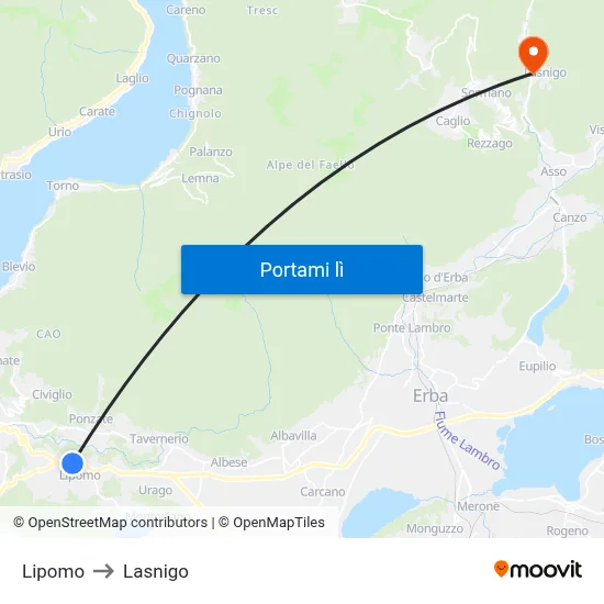 Lipomo to Lasnigo map