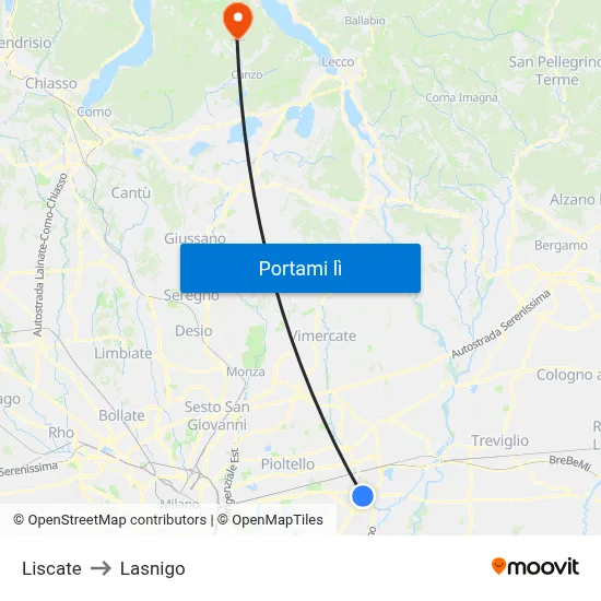 Liscate to Lasnigo map