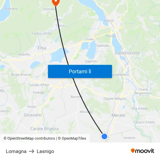 Lomagna to Lasnigo map