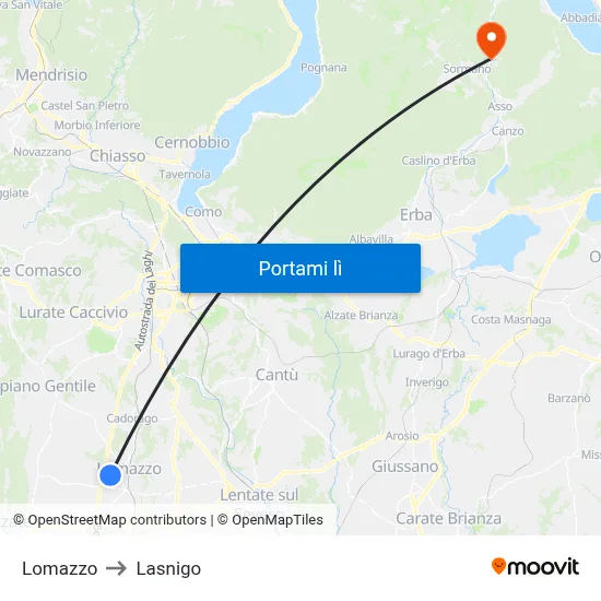 Lomazzo to Lasnigo map