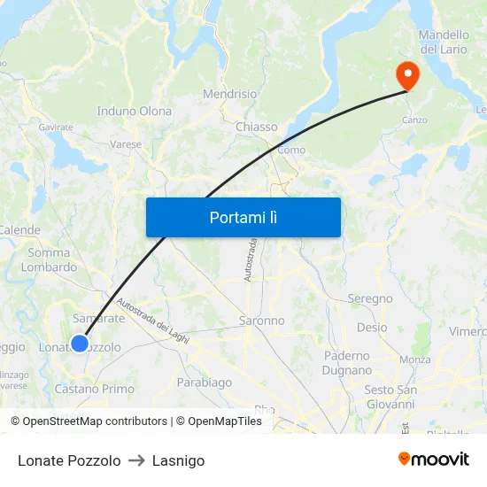 Lonate Pozzolo to Lasnigo map