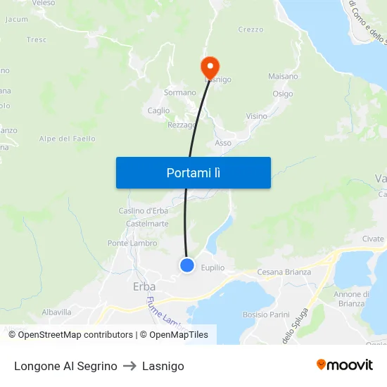 Longone Al Segrino to Lasnigo map