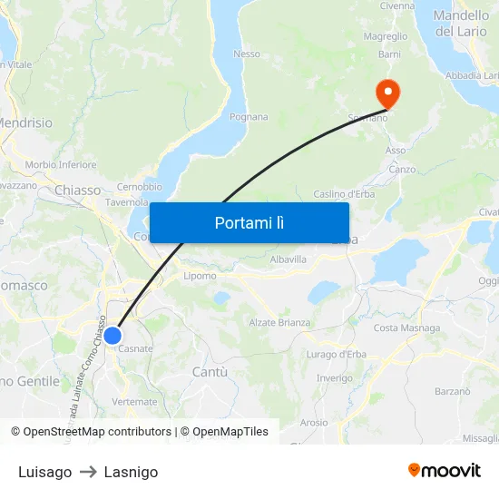 Luisago to Lasnigo map