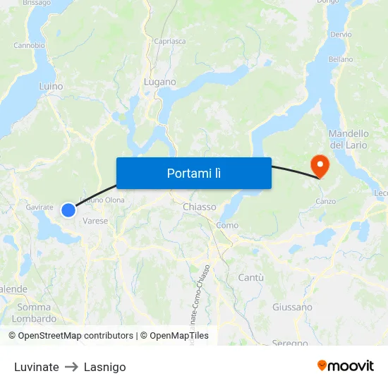 Luvinate to Lasnigo map