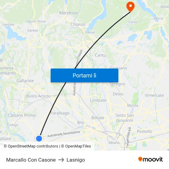 Marcallo Con Casone to Lasnigo map