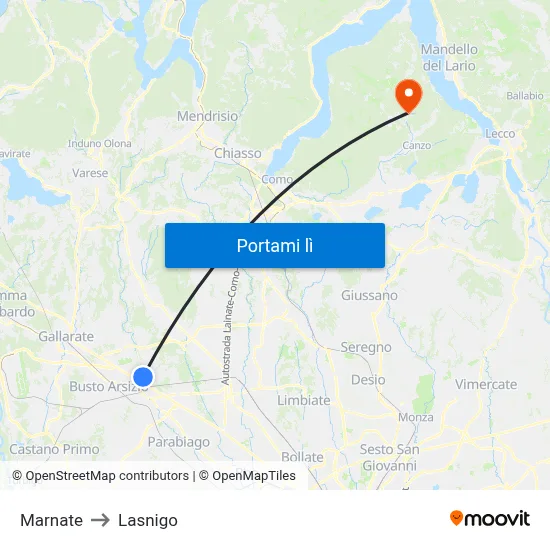 Marnate to Lasnigo map
