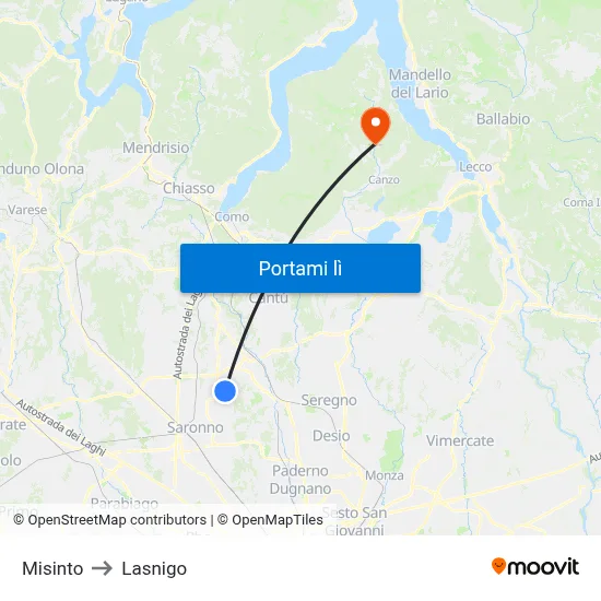 Misinto to Lasnigo map
