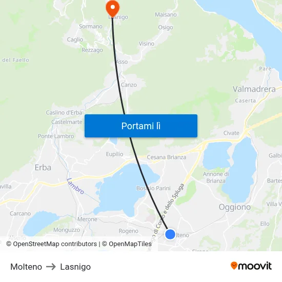 Molteno to Lasnigo map