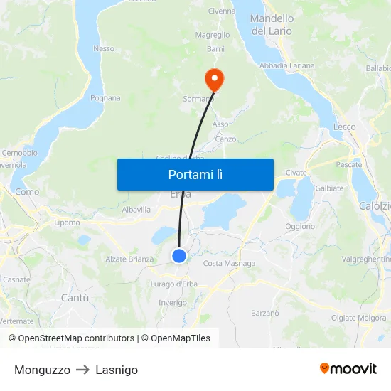 Monguzzo to Lasnigo map