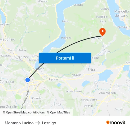 Montano Lucino to Lasnigo map