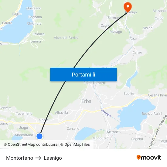 Montorfano to Lasnigo map