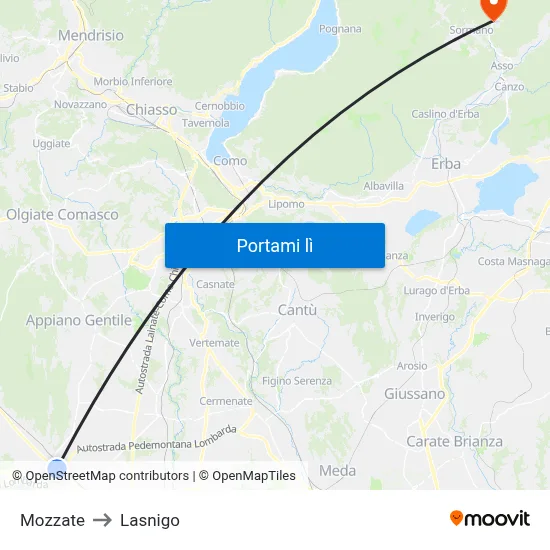 Mozzate to Lasnigo map
