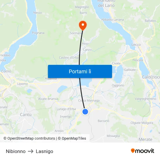 Nibionno to Lasnigo map