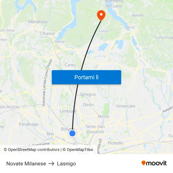 Novate Milanese to Lasnigo map