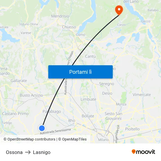 Ossona to Lasnigo map