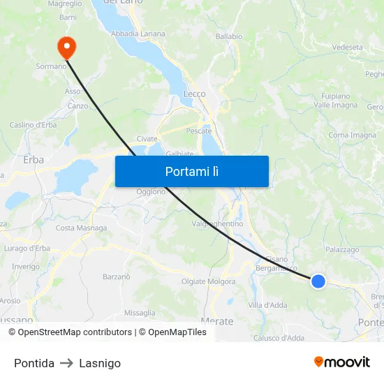 Pontida to Lasnigo map