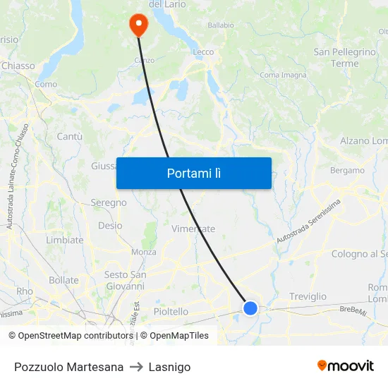 Pozzuolo Martesana to Lasnigo map