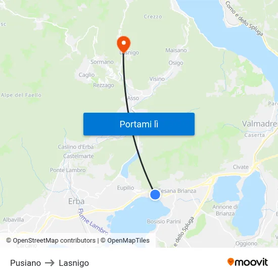 Pusiano to Lasnigo map