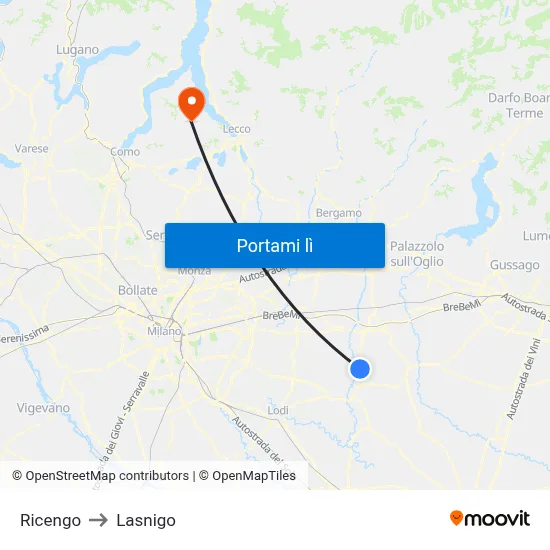 Ricengo to Lasnigo map