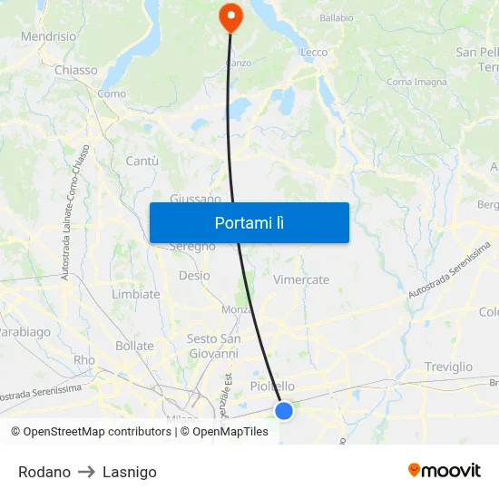 Rodano to Lasnigo map