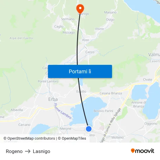 Rogeno to Lasnigo map