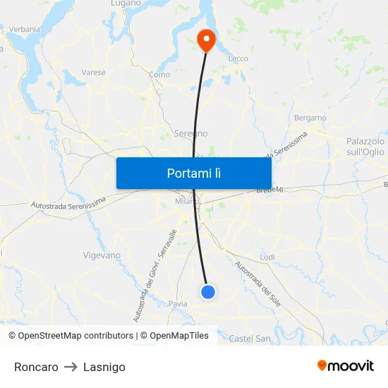 Roncaro to Lasnigo map