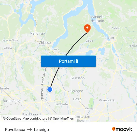 Rovellasca to Lasnigo map