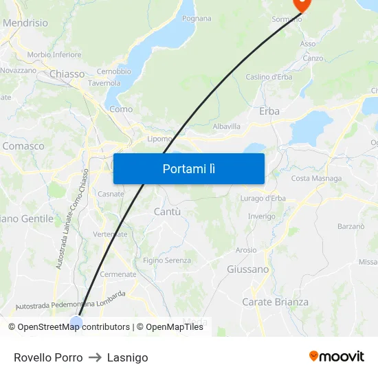 Rovello Porro to Lasnigo map