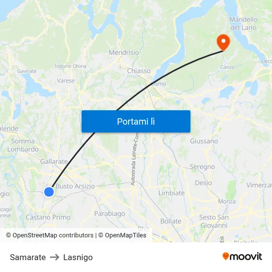 Samarate to Lasnigo map