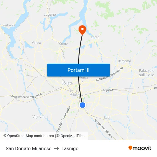 San Donato Milanese to Lasnigo map