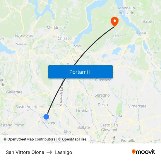San Vittore Olona to Lasnigo map