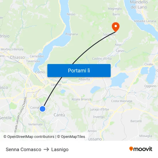 Senna Comasco to Lasnigo map