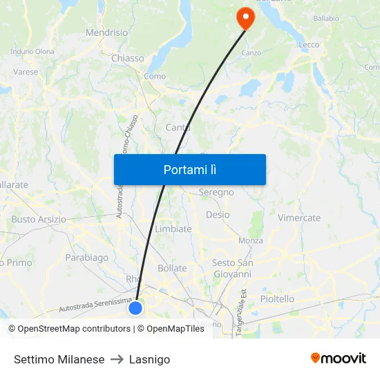 Settimo Milanese to Lasnigo map