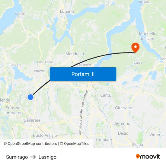 Sumirago to Lasnigo map