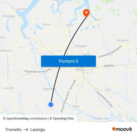 Tromello to Lasnigo map